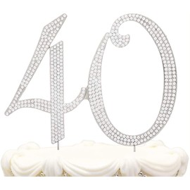 Hatcher lee Bling Crystal 40 Birthday Cake Topper - Best Keepsake | 40th Party Decorations Silver