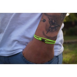 Made by Nami Thin Wrap Bracelet Men & Women with Lobster Hook Clasp Handmade - Maritime Surfer Jewellery - Minimalist Fabric Bracelet - 100% Waterproof & Adjustable (Neon Green Black)