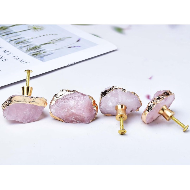 FZBHRO Rose Quartz Drawer Cabinet Knobs Pink Crystal Stone Knobs