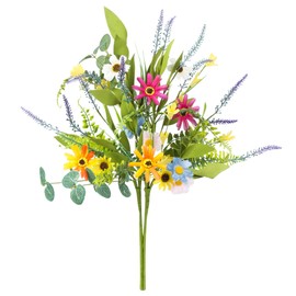 2 Bundles Artificial Daisy Flowers Fake Silk Spring Wildflowers Faux Summer Sunflowers Colorful Bouquet for Home Indoor Table Vase Wedding Party Floral Arrangement Decor