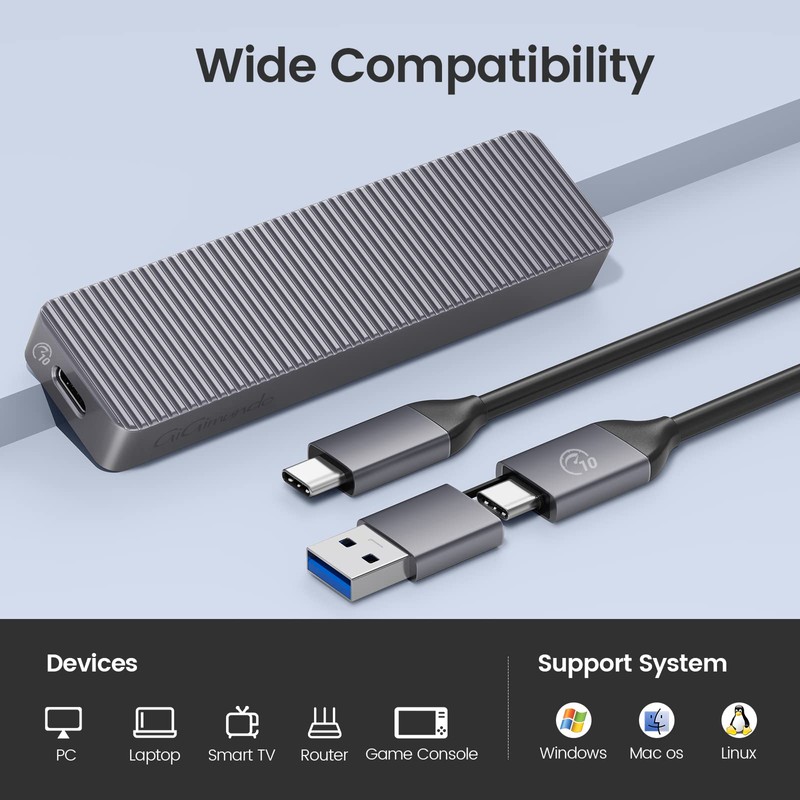 GiGimundo AJS10C M.2 NVMe SATA SSD Enclosure CNC Aluminum, Support