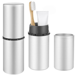 Soporte para cepillo de dientes de aluminio y taza de enjuague, 1 paquete de plata