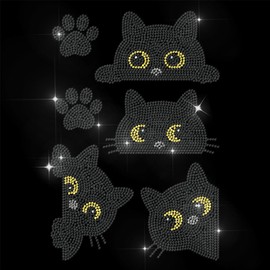 ANATTASOUL Iron on Rhinestones Transfer Glamorous Jewel Black Cat Patterns Rhinestone Decals DIY Crystal Fashion Hot Fix Stickers for Jeans Bags Hats Repair Decoration