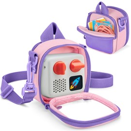 LoDrid Carrying Case Compatible with Yoto Mini (2024 Edition), Portable Storage Bag for Audio Player with Detachable Shoulder Strap, Back Pocket for Cards or Accessories, Pink (Bag Only)