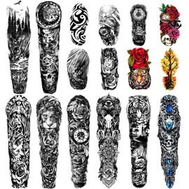 Extra Large waterproof Temporary Tattoos 8 Sheets Full Arm Fake Tattoos and 8 Sheets Half Arm Tattoo Stickers for Men and Women (22.83"X7.1") - Color: Peony