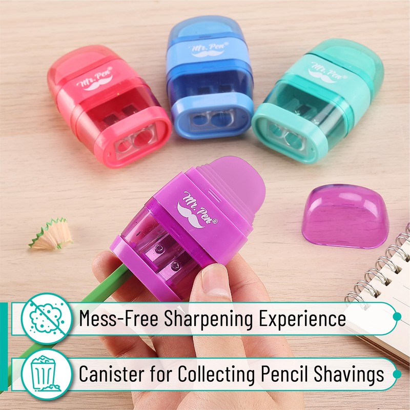 Mr. Pen- Pencil Sharpener & Eraser, 4 Pack, Colorful Erasers,