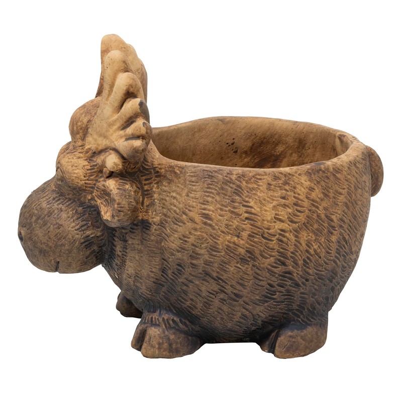 Classic Home and Garden Indoor Outdoor Cement Moose Planter, Brown,