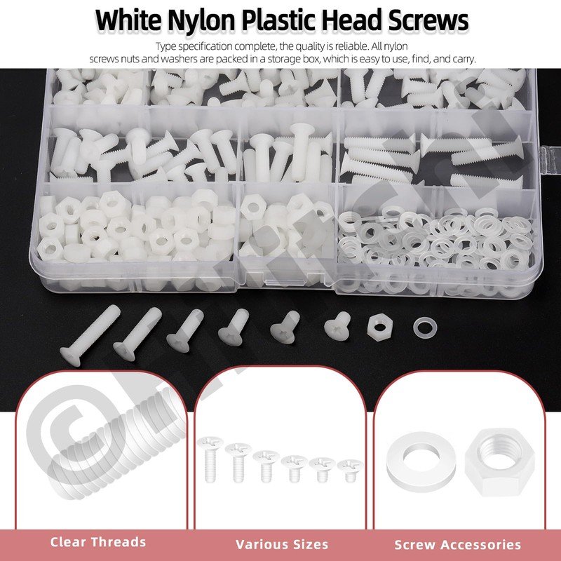 Hilitchi 360PCS 6 Sizes White Nylon Pan Round Head Screws