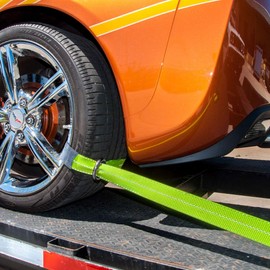 VULCAN Car Rim Tie Down System with Ratchets - 2 Inch x 144 Inch, 4 Pack - Classic Yellow - 3,300 Pound Safe Working Load