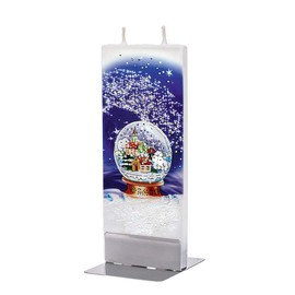 Flatyz Snow Globe Candle with Snowy Town - Flat, Decorative, Hand Painted Christmas Candle Gifts for Women or Men - 6 inches