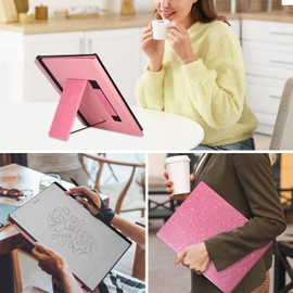 Caweet Stand Case for Remarkable Paper Pro 11.8 Inch 2024, Hard Back Shell Protective Auto Sleep/Wake Book Folio Cover with Pen Holder and Hand Strap, Glitter Pink