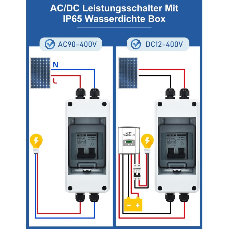 DIHOOL Interruptor de aislamiento de paneles solares de 60 amperios,