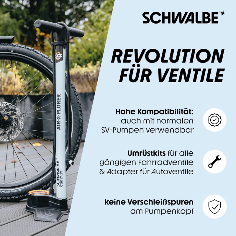 Schwalbe Clik Valve - Bicycle Valve Attachment - SV-SCV Conversion