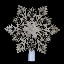 Northlight 8.5" Lighted Brown Wooden Snowflake Christmas Tree Topper - Clear Lights