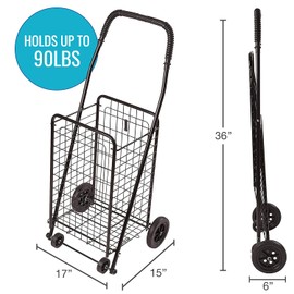 DMI Utility Cart with Wheels to be used for Shopping, Grocery, Laundry and Stair Climber Cart, Weighs 7.5 Pounds but holds up to 90 Pounds, Compact and Foldable, Black