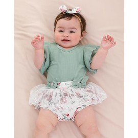 Mioglrie Newborn Girl Clothes Baby Girl Clothes 0-3 Months Preemie Baby Girl Clothing Infant Summer Baby Girl Outfits Green Floral Baby Girls' Clothing