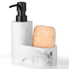 Shinowa Dish Soap Dispenser with Sponge Holder, Refillable Kitchen Dish Soap Dispenser Pump, 2-in-1 Countertop Accessories for Kitchen Sink and Bathroom, Gravel White