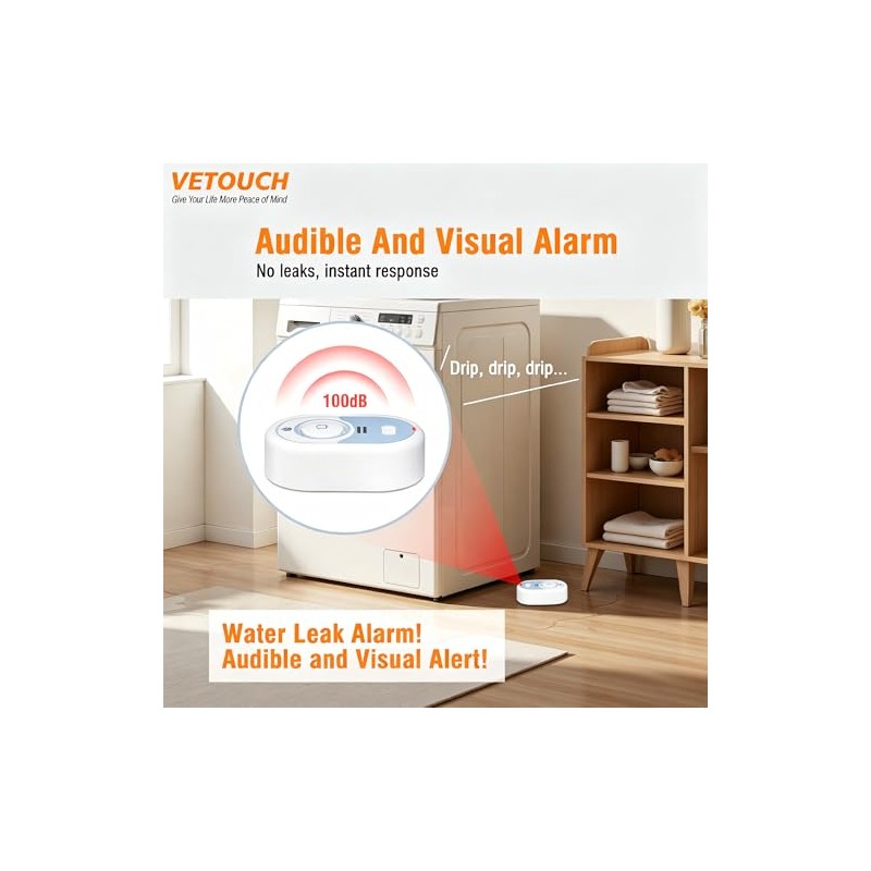 Water Leak Detector with Loud Alarm & LED Flash -