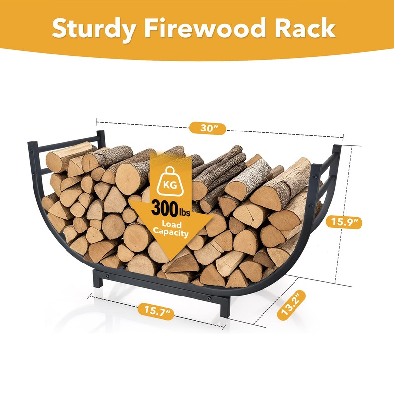 facka Curved Firewood Rack, 30 Inch Indoor Outdoor Log Firewood