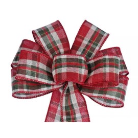 Handmade Small 5-6" Red and Green Woven Plaid Wired Wreath Bow- Christmas - Handmade