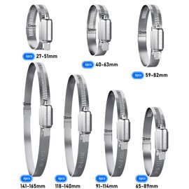 HOLMOL Hose Clips 6PCS, Adjustable 91-114mm Range Hose Clamp Set, 304 Stainless Steel Pipe Clips, Worm Drive Hose Pipe Clips, Pipe Clamps Clips for Hose Pipe Tube, Water Pipe, Automobile Pipe