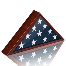 Meryndou Flag Display Case for 5x9.5 Burial Flag - Veteran Flag Display Box - Solid Wood - Military Memorial Shadow Box Frame for Wall or Tabletop - Red