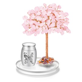 SOITIS Small Urns for Human Ashes Keepsake, 1.57 Inches Stainless Steel Mini Urn for Women Men with Pink Crystal Tree - Decoration Urn Butterfly Cremation Keepsake
