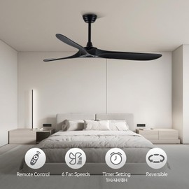 LOFIKEDI 60 Inch Ceiling Fan with Remote Control, Reversible DC Motor, Noiseless, Energy-Efficient for Indoor and Outdoor Use, Black