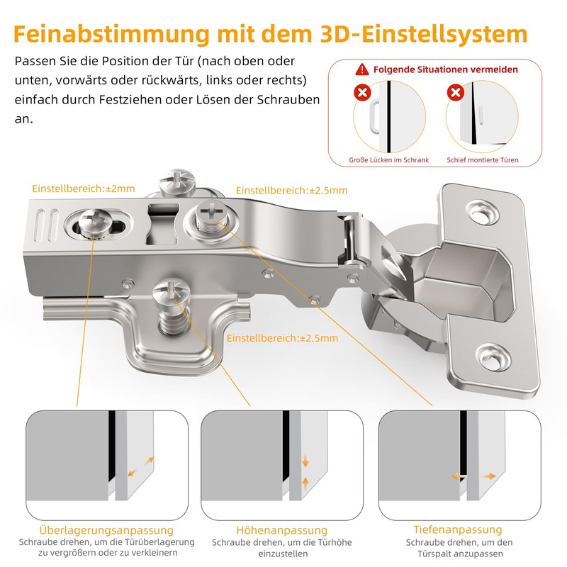 Furniware Pack of 2 Corner Stop Cabinet Hinges, Opening Angle