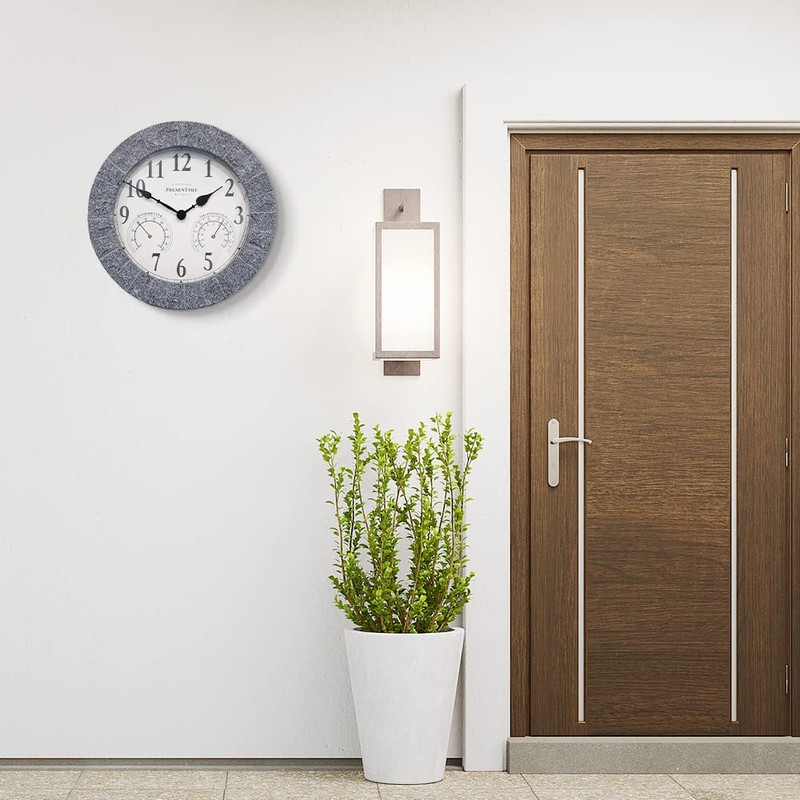Presentime & Co Sandstone Outdoor Clock with Thermometer & Hygrometer