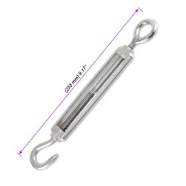 JOIKIT Pack of 8 M10 Hook & Eye Turnbuckle, 304 Stainless Steel Hook & Eye Turnbuckle, Heavy Duty C to O Turnbuckle for Wire Rope Tension, Sun Shade, Tent Installation, Silver