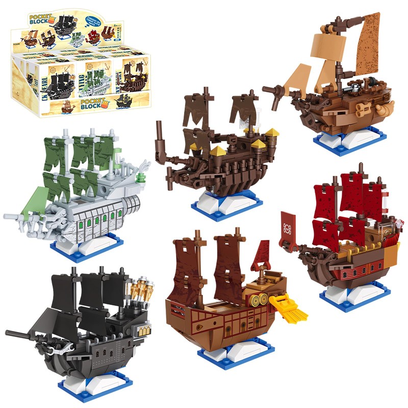 YCJZXMS 6-in-1 Pirate Ship Building Blocks Set, Mini Brick Pirate