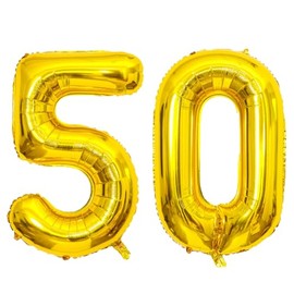 Giant Gold Number 50 Balloons, 40 Inch Jumbo Number 50, Large Foil Mylar Balloons for Girls Women 50th Birthday Party Decorations, 50 Anniversary Events Decorations
