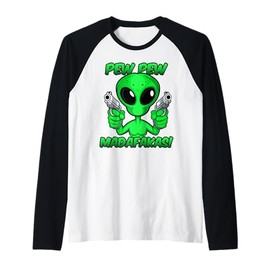 Funny Alien with Guns Raglan Baseball Tee