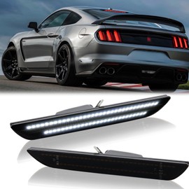 DERMOKA LED Side Marker Lights Rear White Bumper Marker Lamp Reflectors for Ford Mustang 2015-2023, Smoked Len 2PCS