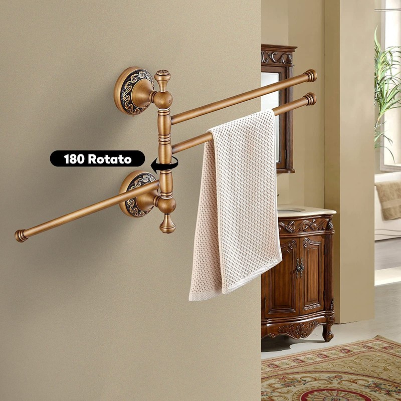 Leyden Swivel Towel Bar, Antique Brass 3 Arm Swing Towel