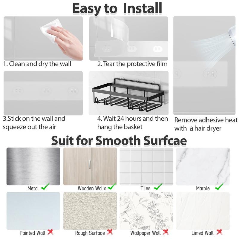 5 PCs Large Storage Shower Caddy,Stainless Steel Material,No Drilling Installation,Great