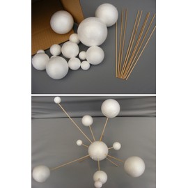 Make Your Own Solar System Model ~ 14 Mixed Sized Polystyrene Spheres / Balls 2cm to 7cm Diameter & Wooden Rods School Projects