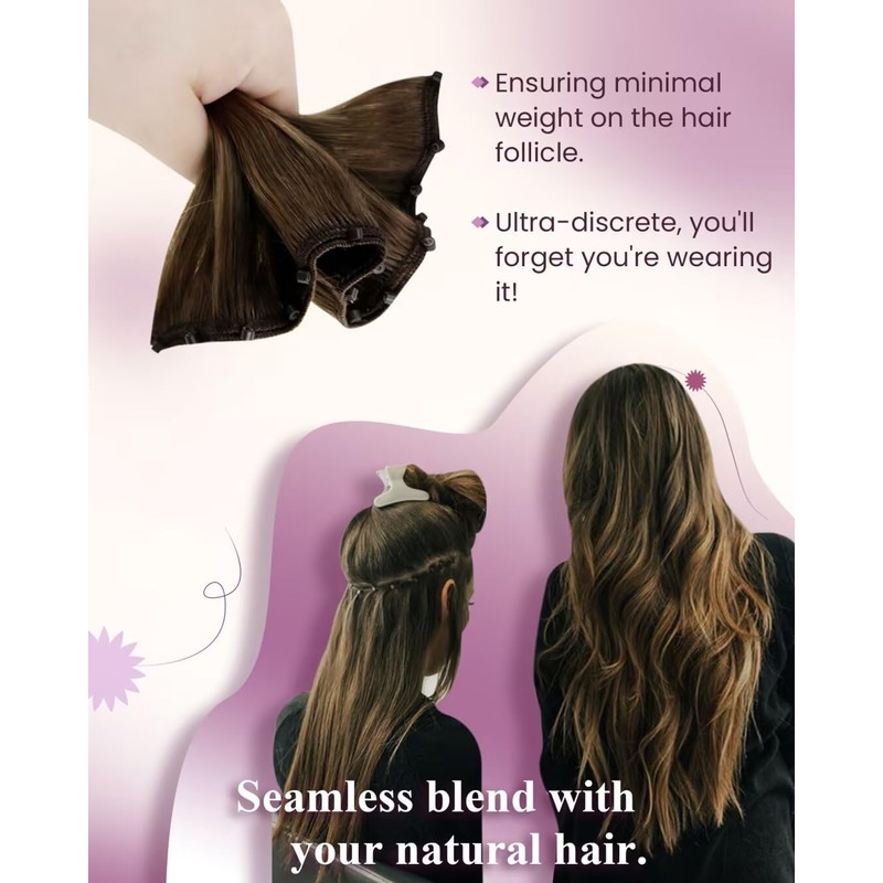 LaaVoo Beaded Weft Hair Extensions Real Hair Extensions Weft Golden