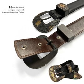 Cowboy Cowgirl Western Belt Vintage Crazy Horse Scalloped Genuine Leather Conchos Belt 1-1/2"(38mm) Wide (Black,38)