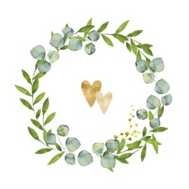 20 Small Cocktail Napkins Golden Hearts in Wreath | Wedding | Marriage | Eucalyptus | Table Decoration | Decoupage | Decoupage | Decoupage | Decoupage | 25 x 25 cm