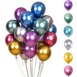 50 Pcs Metallic Shiny Latex Balloons, Kettion Round Shape 12 Inches Romantic Gold Balloons & Multi-Colors Balloons for Birthday Wedding Baby Shower Graduation Party Decoration (12 inch-50 Pcs)