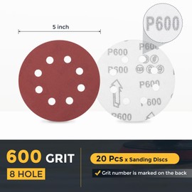 HARFINGTON 20 Pcs 5 Inch Sanding Disc 8 Hole 600 Grit Hook and Loop Sandpaper Random Orbital Sander Pads for Woodworking Automotive Metal Polishing