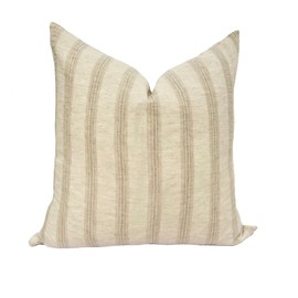 Generic Decorative Woven Stripe Pillow Cover in Ivory and Beige for Home Decor, Throw Pillow Case/Cover, Indoor, Farmhouse, Boho, Bohemian, Classic, Accent, Pattern, Hemp Cotton Linen, 20""x20""