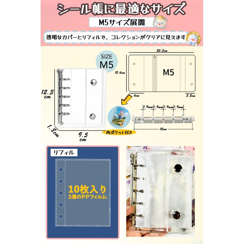 Hueapion Sticker Book Transparent for Girls Removable m5 Sticker Binder
