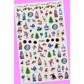 Year Snowman Penguin Snowflake Santa Reindeer Nail Stickers F689 for Nails Design Nail Art Stickers Decals Supplies Manicure Tips Sticker Colorful for Nail Decorations