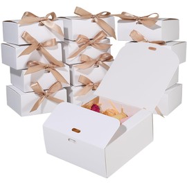 Beebeecraft 14 Sets Gift Boxes with Lids 4.3x4.3x2 Inches Paper White Gift Boxes with Ribbon Bridesmaid Proposal Box for Wedding Packaging Present Birthday Cupcake