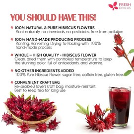 FreshDrinkUS Premium 135 Hibiscus Flowers Tea Bags, 100% Natural, Pure from Hibiscus Flowers. Loose Flower Hibiscus Herbal Tea. Hibiscus Flower Tea. No Sugar, No Caffeine, No Gluten, Vegan. hibiscus tea Beverage