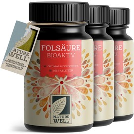 Folsäure BIOAKTIV 400µg - 3x365 Folsäure Tabletten mit bioaktiver Folsäure (L-5-MTHF) - optimal hochdosiert - Kinderwunsch & Schwangerschaft - laborgeprüft mit Zertifikat - 100% vegan