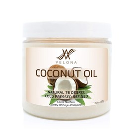 Coconut Oil 76 Degree by Velona - 2 oz | 100% Pure and Natural Carrier Oil | in jar | Refined, Cold Pressed | Skin, Face, Body, Hair Care | Use Today - Enjoy Results